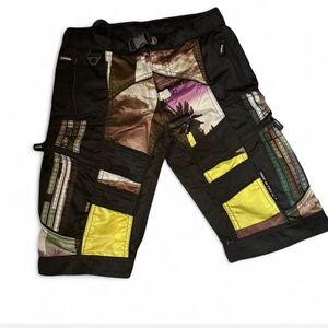 Men's Cargo Shorts with Black and Yellow Patchwork